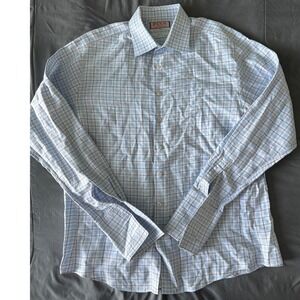 Thomas Pink Dress Shirt Mens 17/43 cm Blue Slim Fit Check Cotton Jermyn St